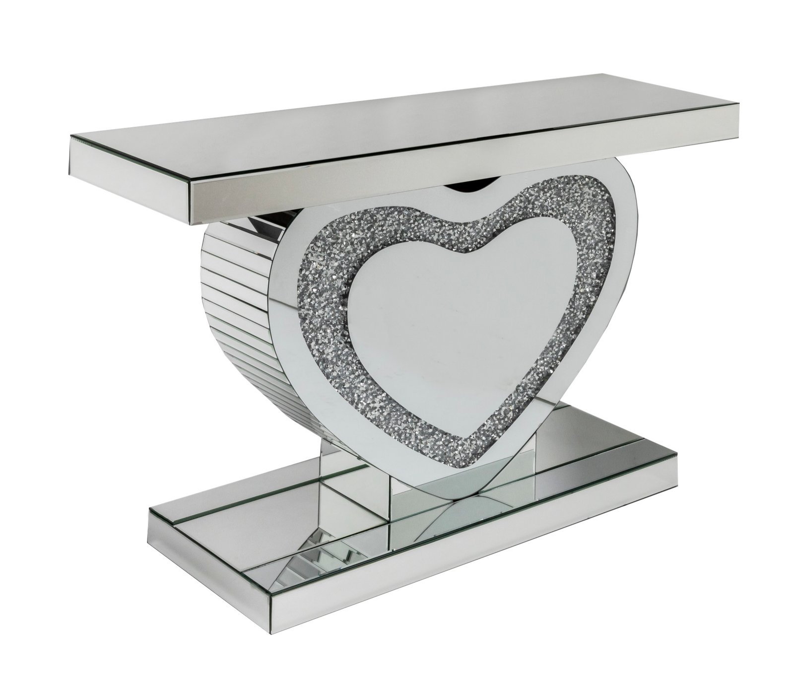 Elena Diamond Crush Mirrored LED Heart Console Table