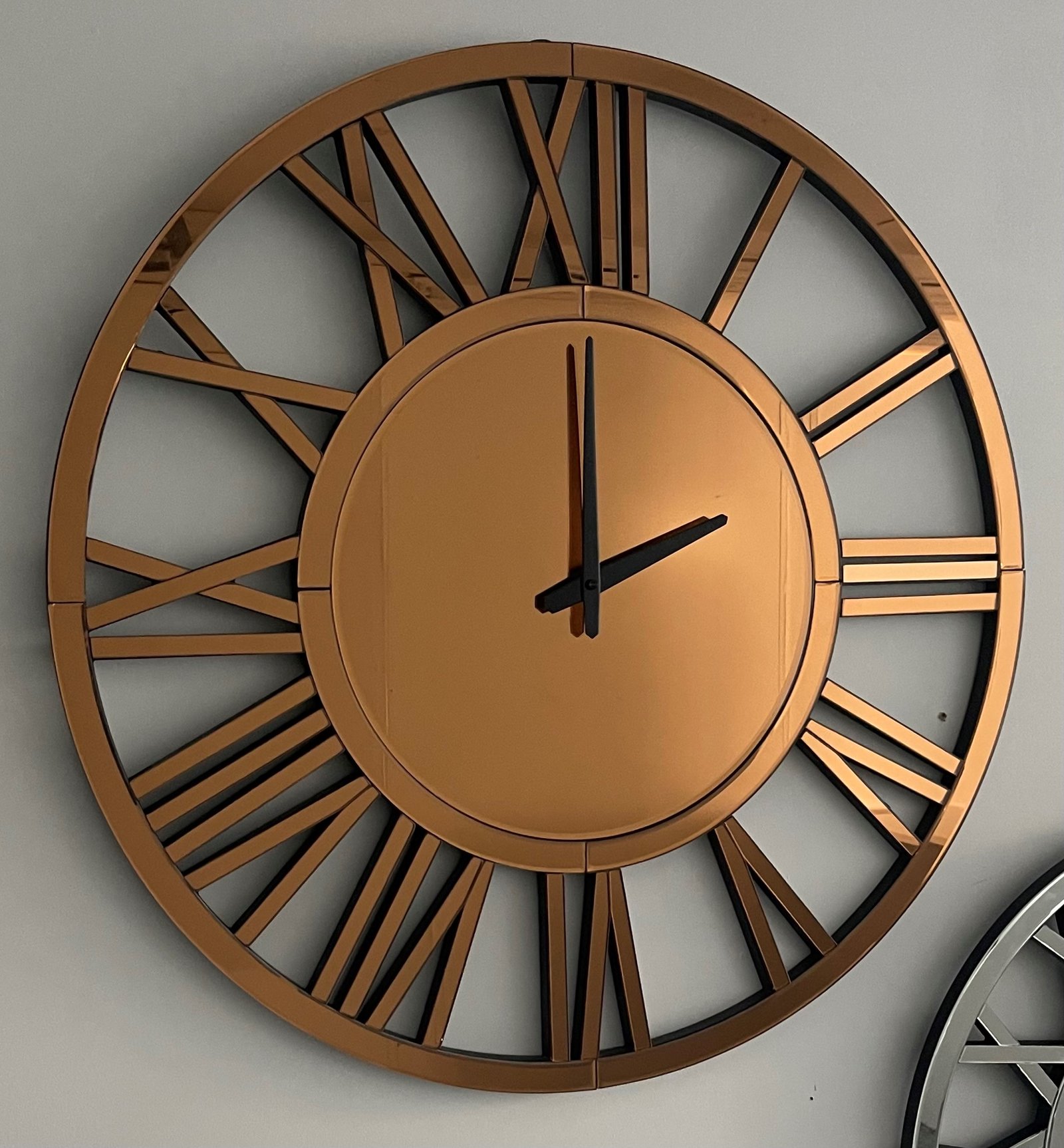 Rose Gold Roman Numeral Mirrored Wall Clock
