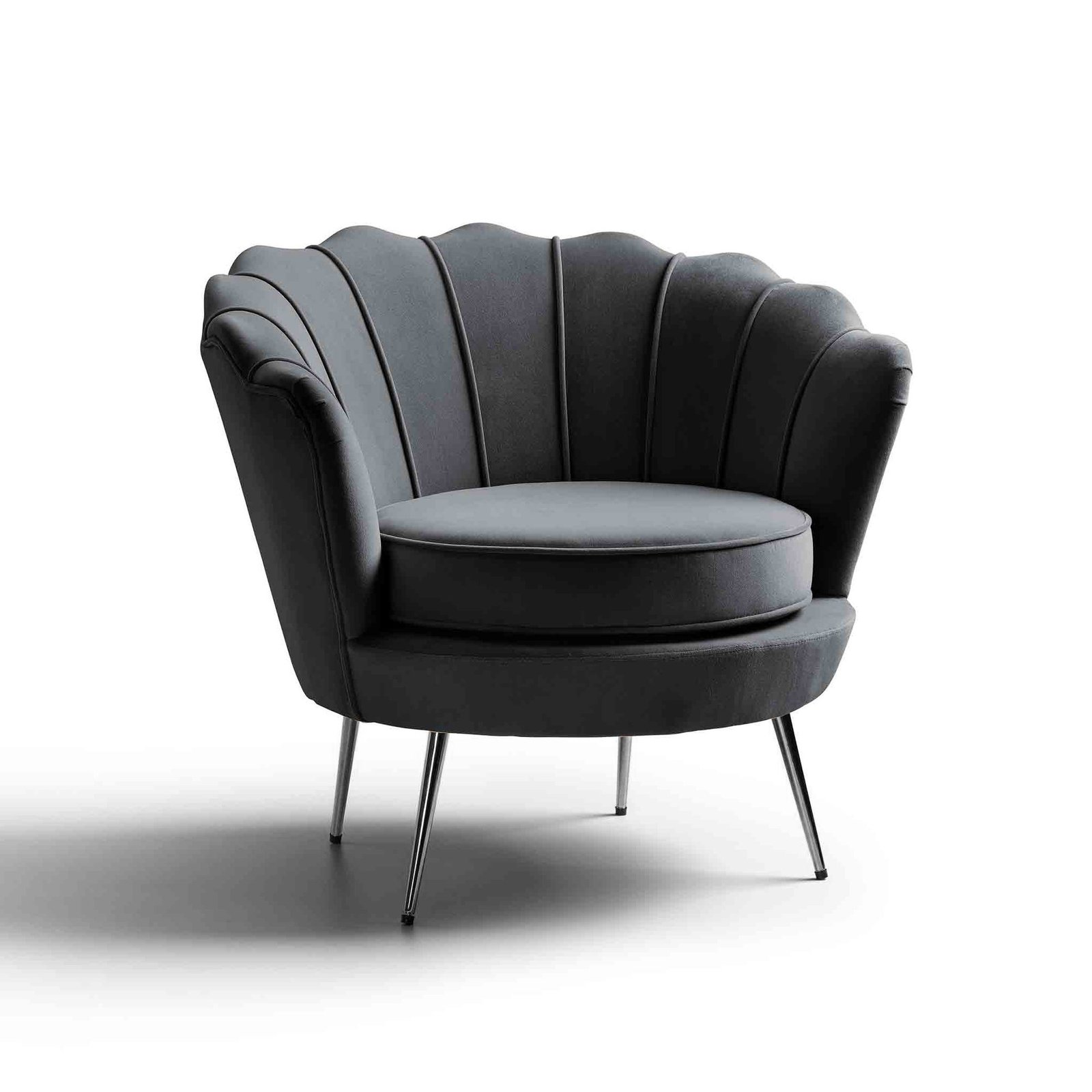 Dark Grey Shell Velvet Lounge Chair