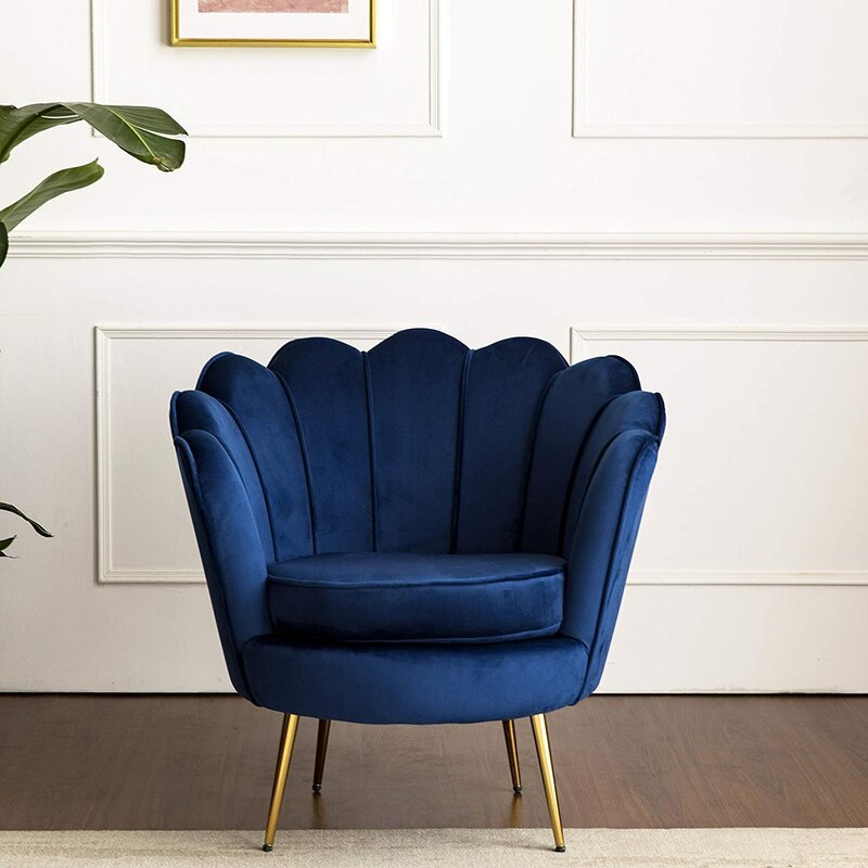 Royal Blue Shell Velvet Lounge Chair