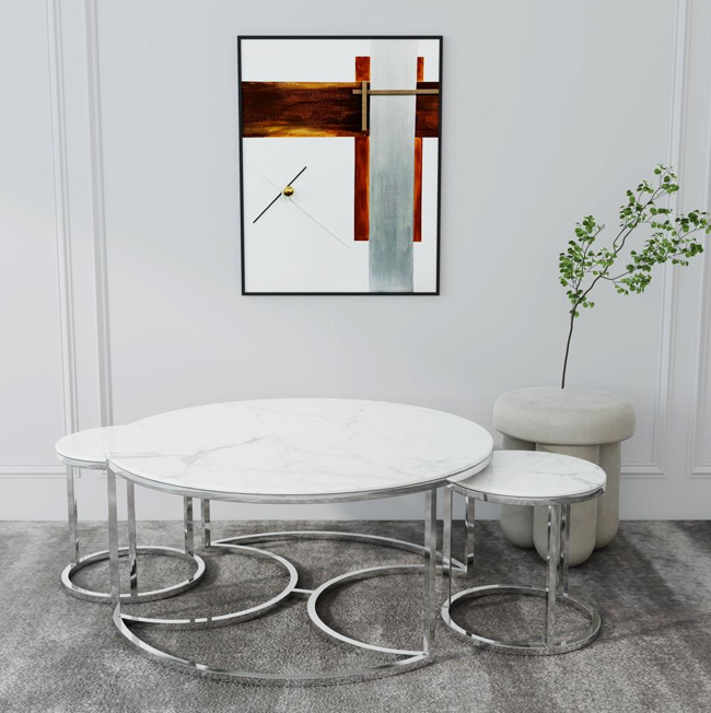 Marble Nest of Tables with Chrome Legs