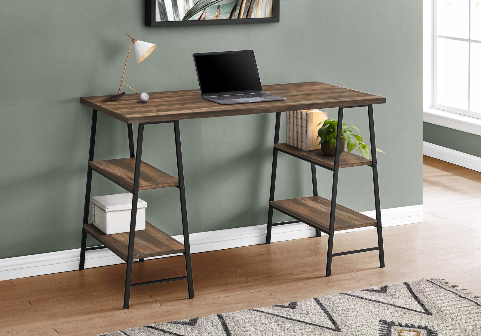 Brown Wood Effect Desk with Shelf Legs