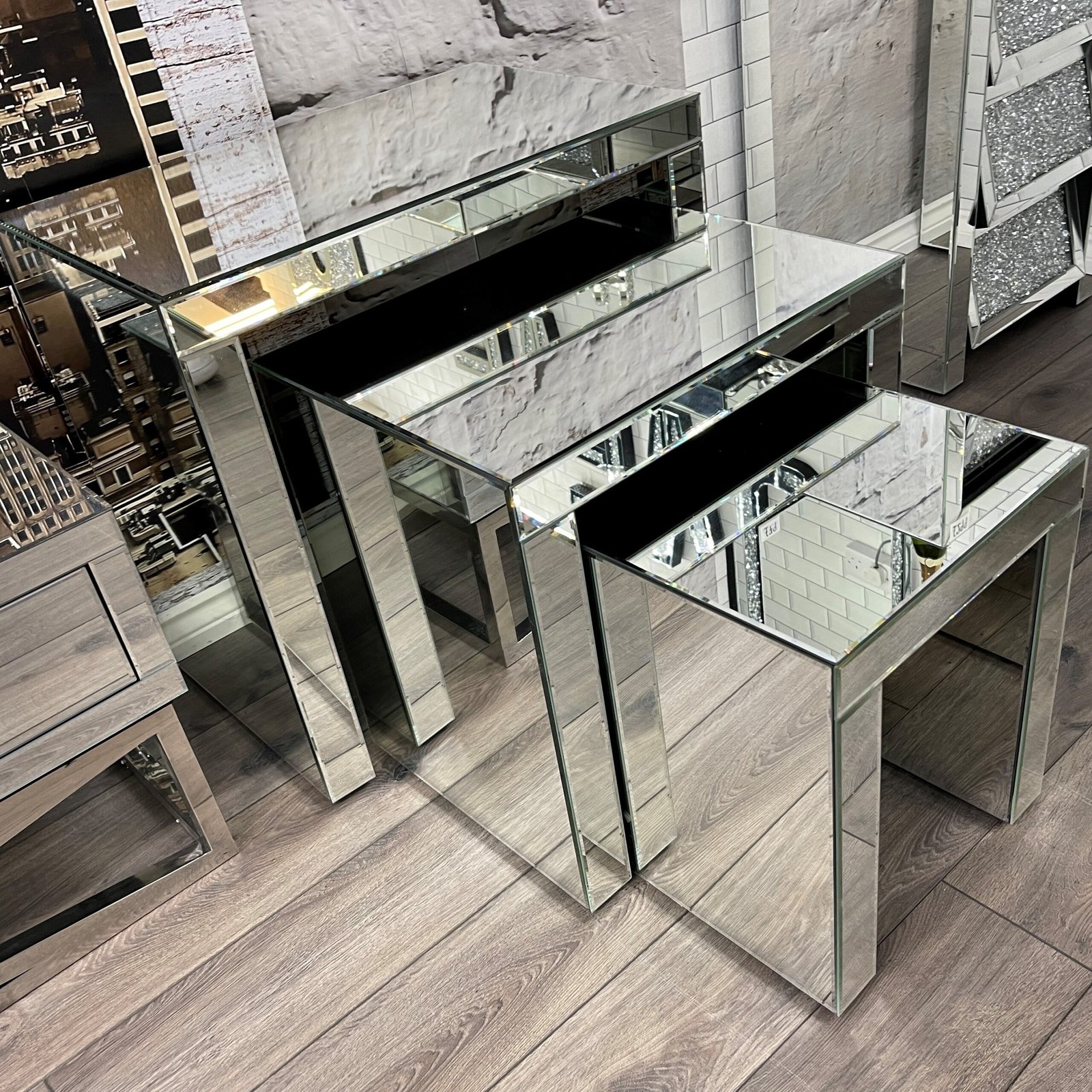 Clear Mirrored Nest of Tables